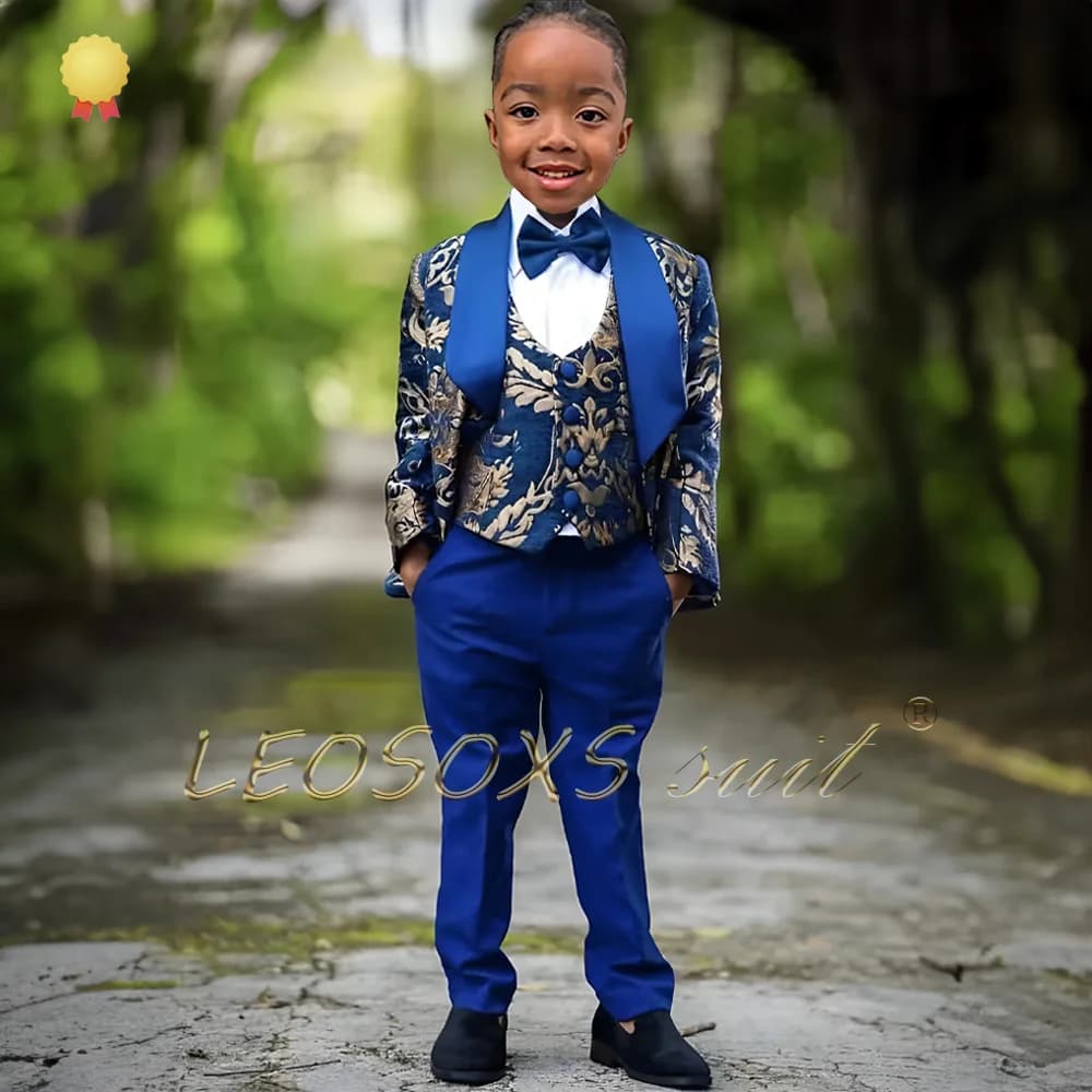 Boys Printed Wedding Tuxedo 3-piece Set-Children's Formal Jacket Set Dinner Suit Jacket Pants Vest Personalized Customization