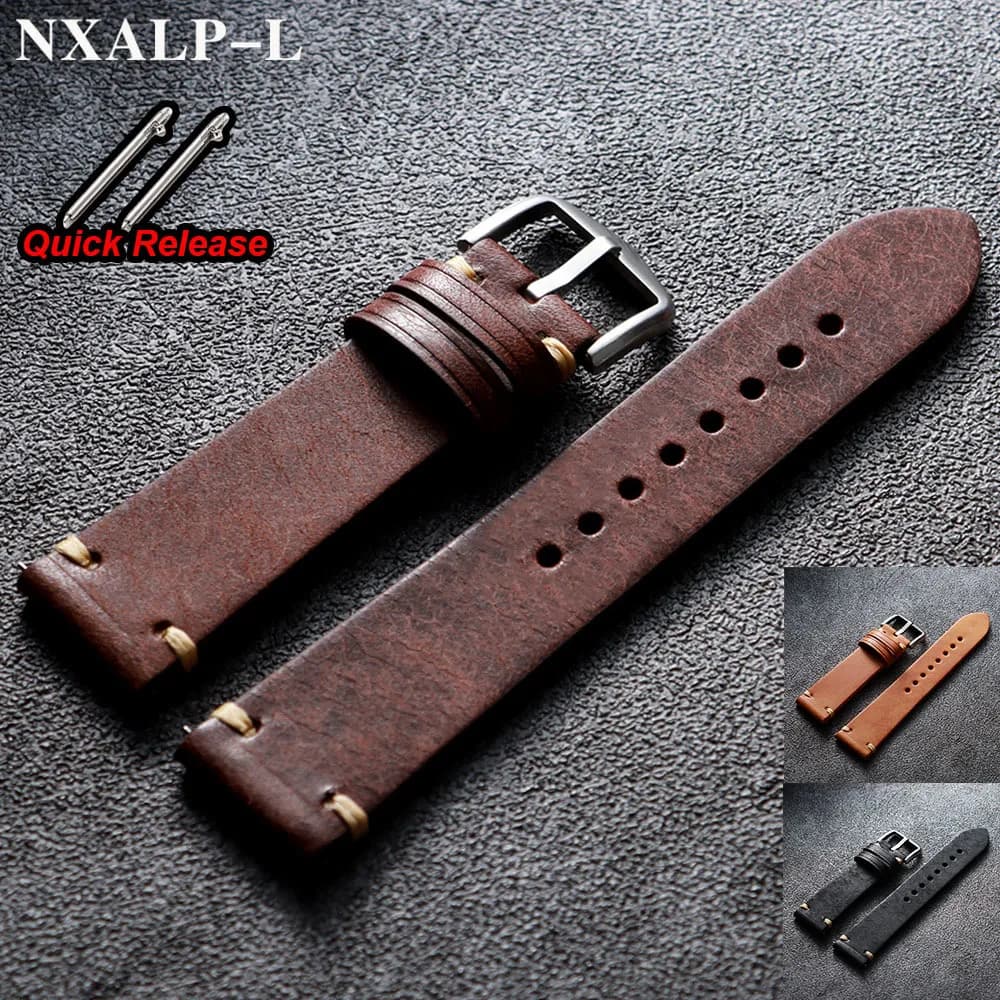 Handmade Stitching Cowhide Watch Strap 18mm 19mm 20mm 21mm 22mm Matte Leather Strap for Seiko for Omega Watchband Quick Release