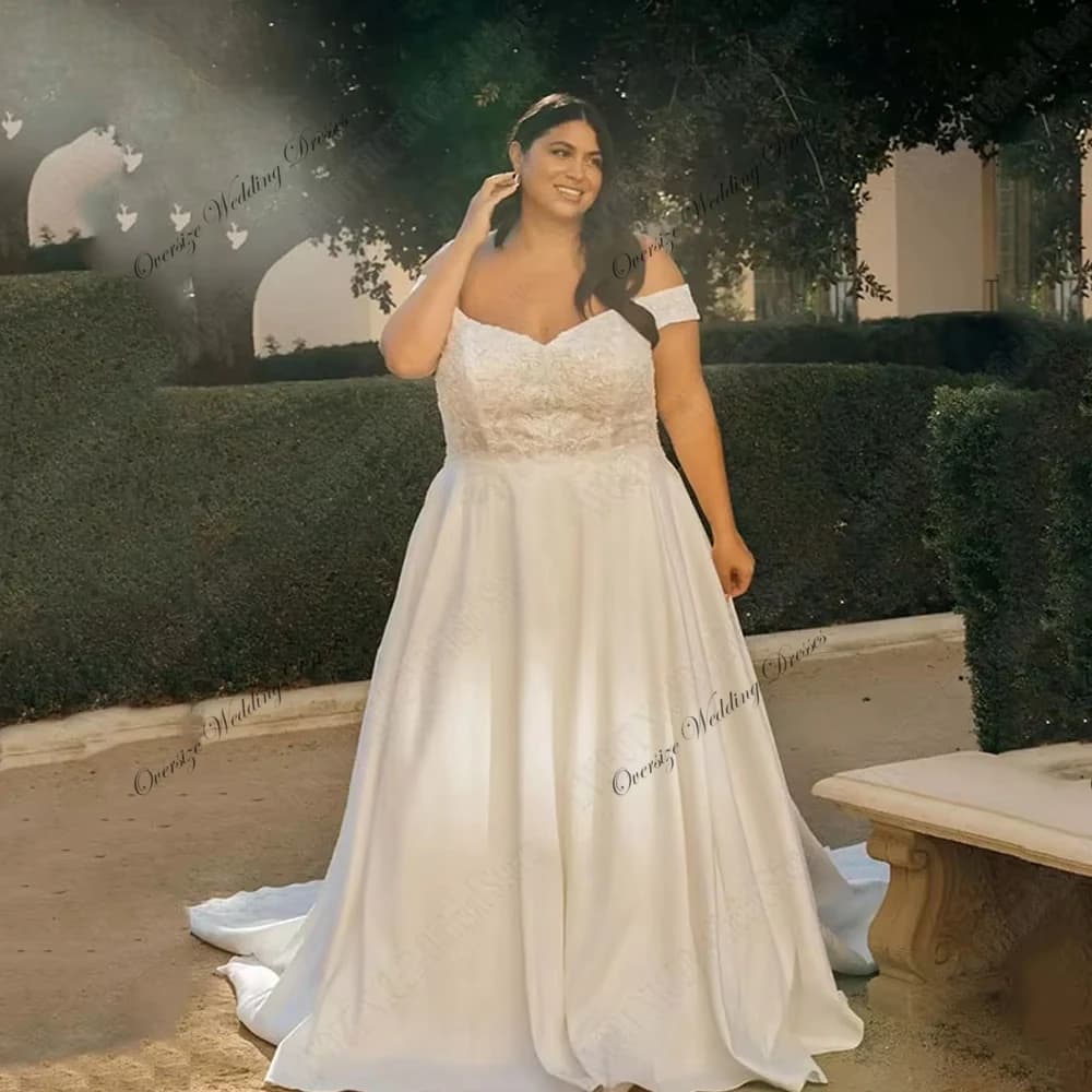 Champagne Wedding Dresses with Lace A Line Off Shoulder Bridal Gowns for Women Plus SIze Vestido De Novia 2024 Summer Oversize
