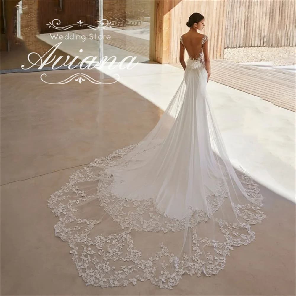 Aviana Customized O-Neck Mermaid Wedding Dress Sweep Train Flower Embroidery Lace Appliques Backless Luxury Bead Elegant 2025