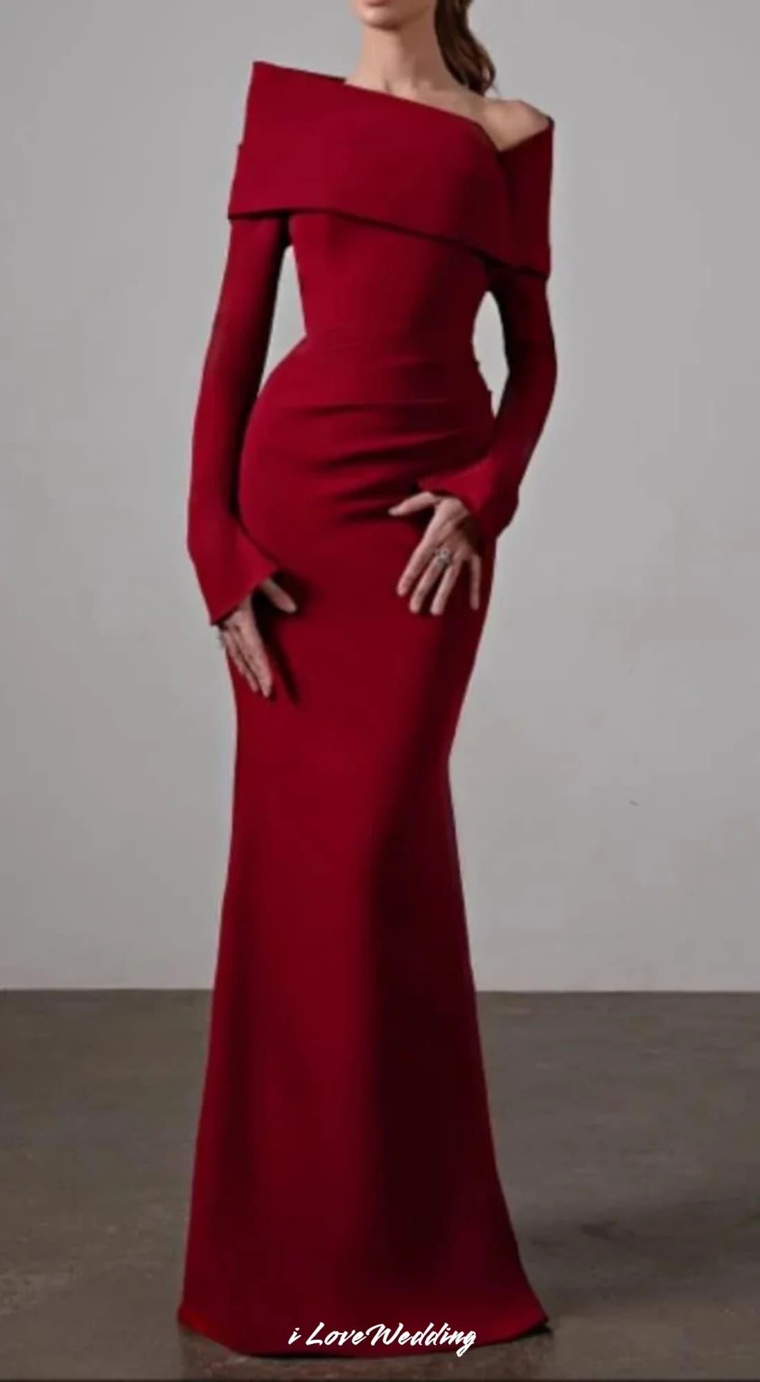 Red off the Shoulder Evening Dress Tight Mermaid Long Sleeve Bridesmaid Dress 2025 Satin Formal Dress Pleated Corset Customized