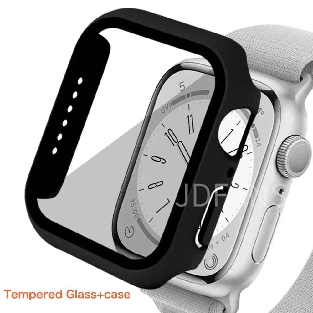 Tempered Glass+Case For Apple Watch series 9 8 7 41mm 45mm 42mm 38mm PC bumper Screen Protector cover iWatch 6 5 4 se 44mm 40mm