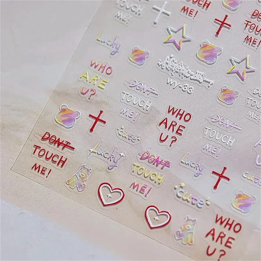 Charm Bear Cross Love Heart Longan Magpie Dragon Loong Butterfly Persimmon Embroidered Relief Nail Art Stickers Manicure Decals