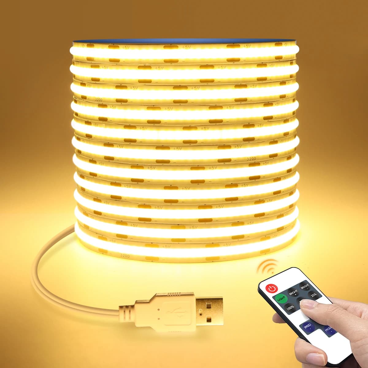 DC5V COB LED Strip with Dimmable Remote Control 2/3/5M White/Warm White COB Strip Light For Indoor Home Cabinet Decor Lighting