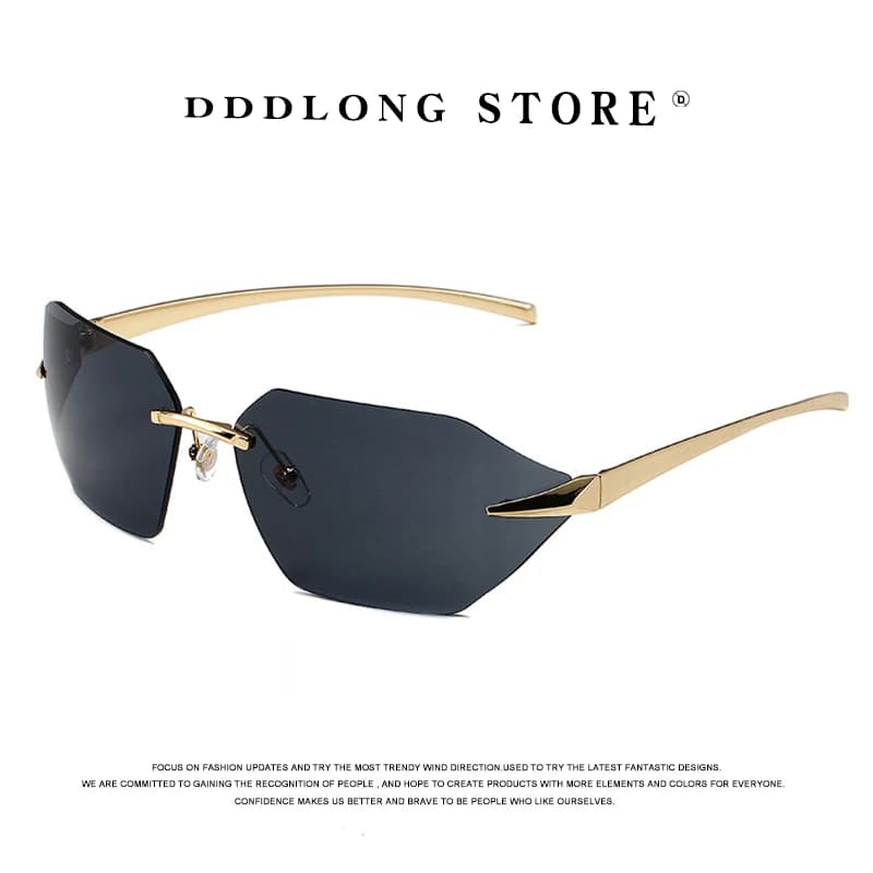 DDDLONG Fashion Metal Y2k Oversized Retro Rimless Sunglasses Women Classical Vintage Pilot Punk Sun Glasses For Men Eyewear D464