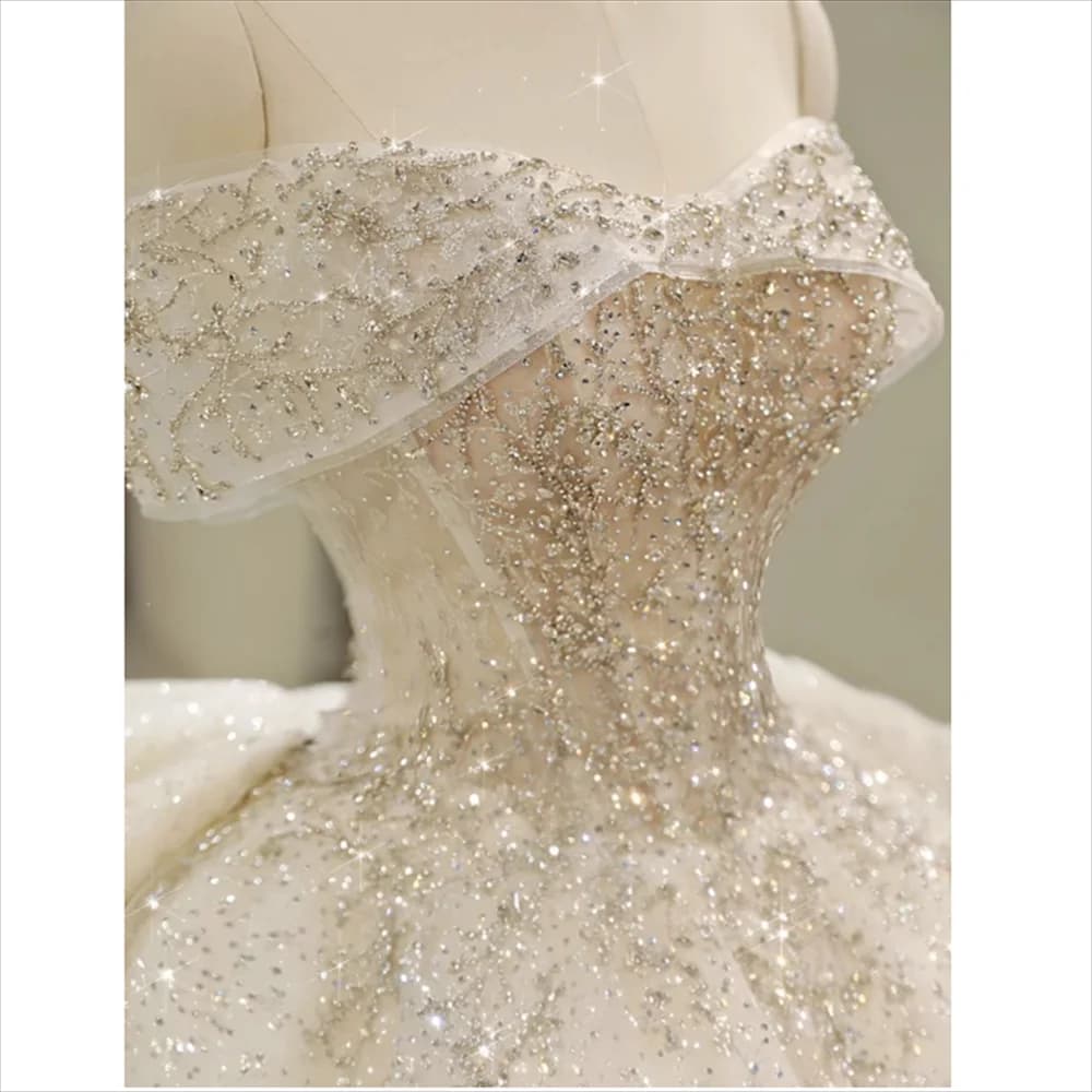 Luxury Strapless Pearls Wedding Dresses Women Exquisite Sequined Beading Customized Bridal Gowns Formal Party Vestidos 004