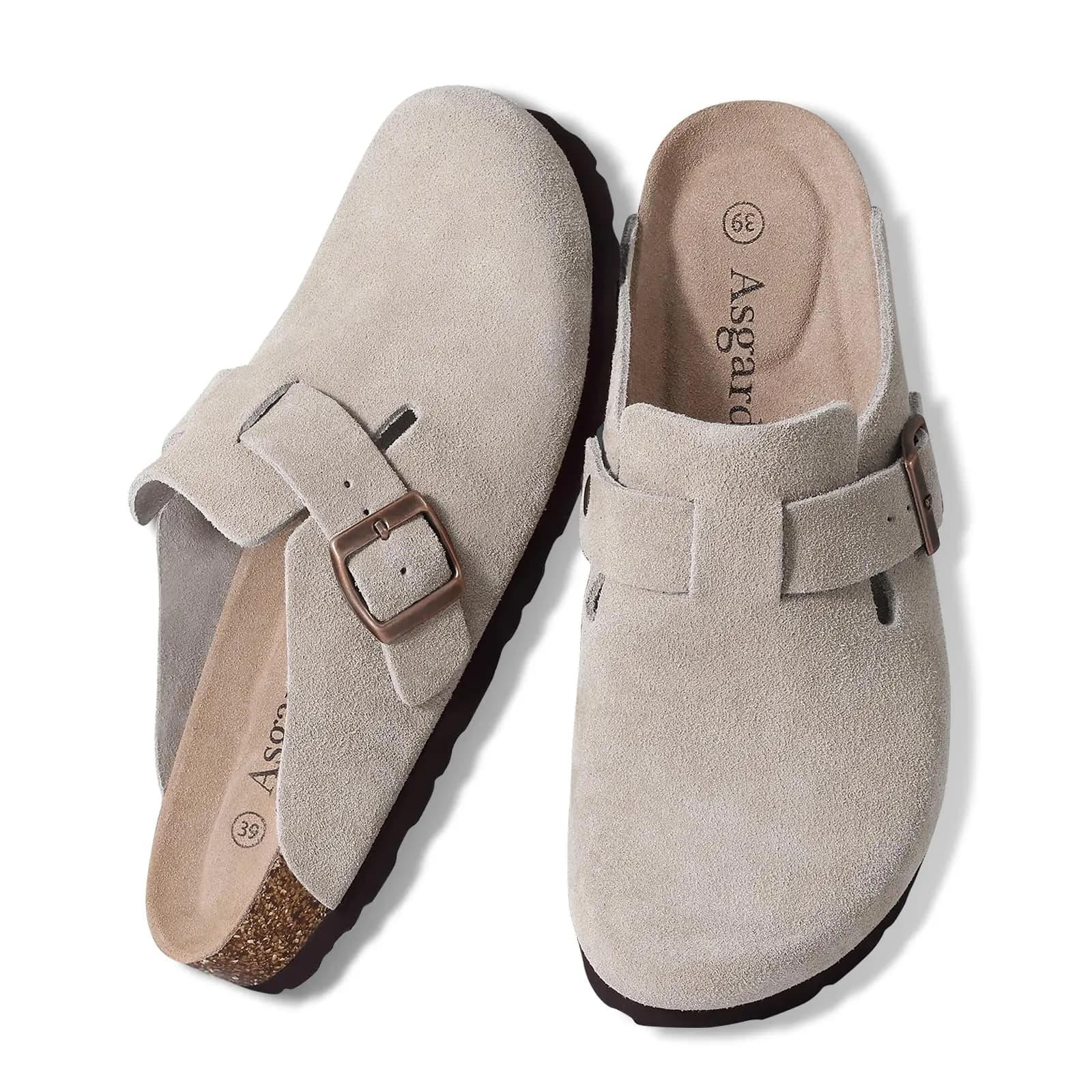 Asgard Women Men Suede Leather Clogs Slippers Fashion Unisex Cork Footbed Sandals Outdoor Antiskid Mules Shoes with Arch Support