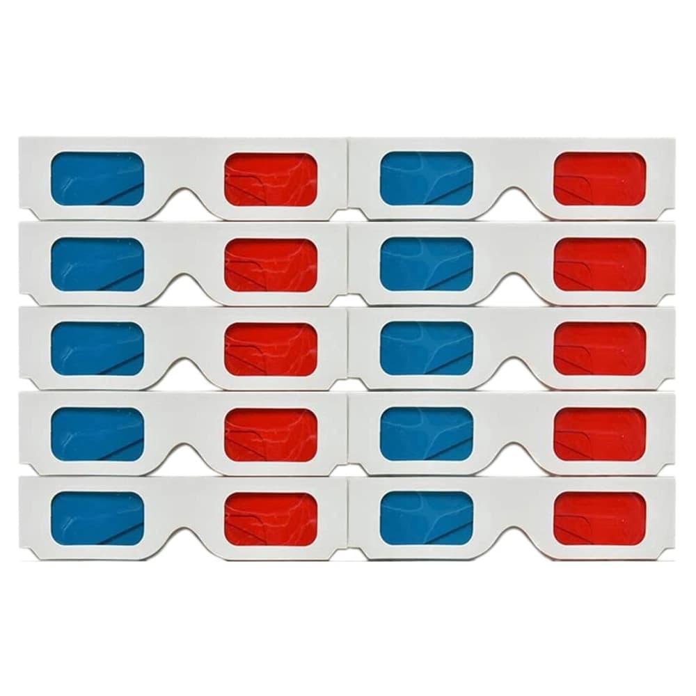 3D Glasses, 10 Pairs Red and Blue Paper Stereo Lenses for Movies Set Anaglyph Paper 3D Glasses