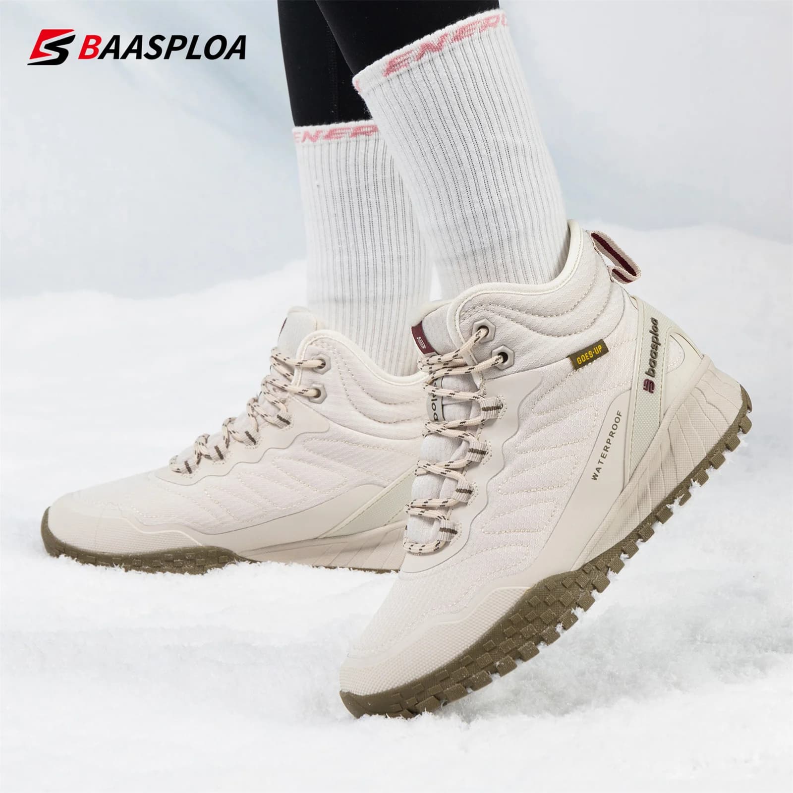 Baasploa Winter Women Sneakers New Casual Waterproof Plush Warm Snow Boots Female Outdoor Non-Slip Lace up Walking Shoes 