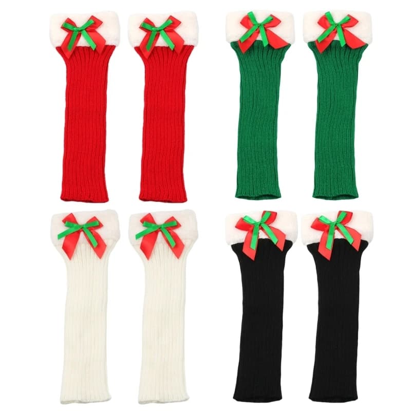 Knit Boot Toppers Christmas Bowknot Plush Trim Leg Warmers for Holiday Season