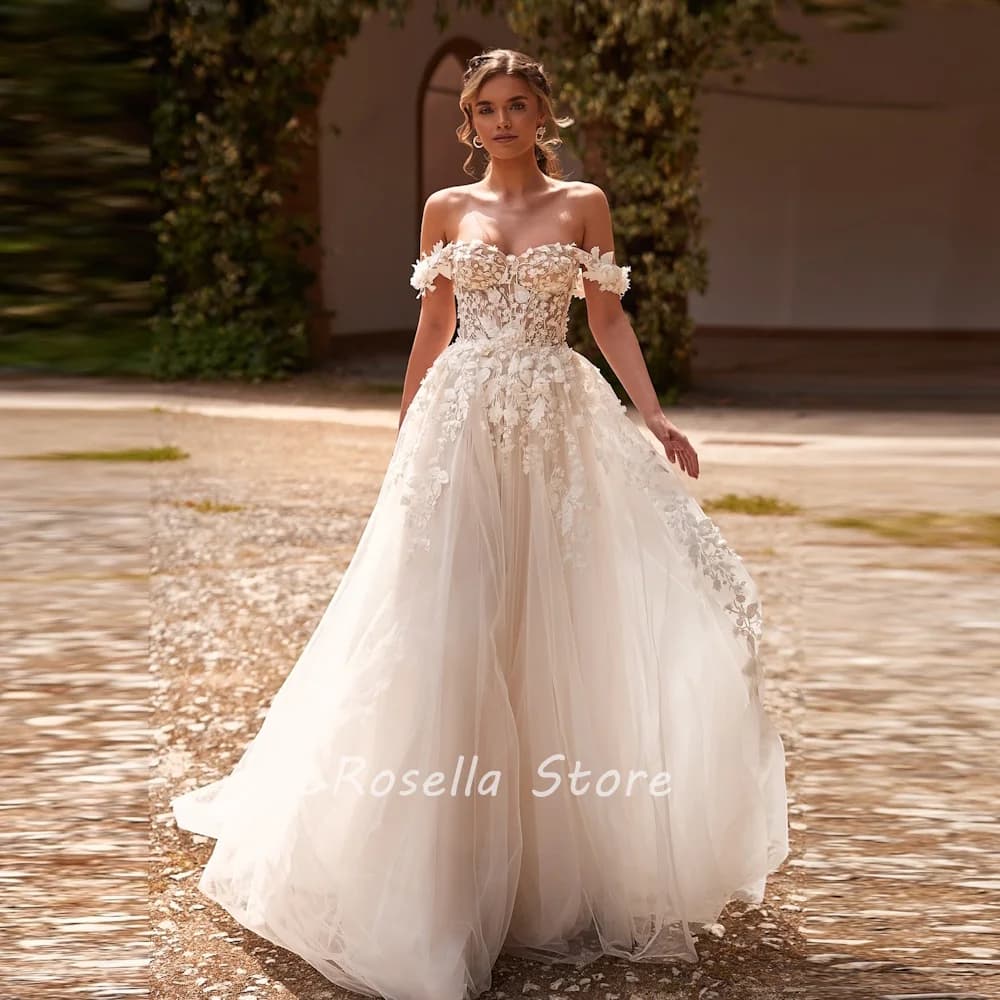 LRosella Wedding Dress Off-the-shoulder Short Sleeve A-Line Tulle Elegant Exquisite style Luxury فساتي2024 with Sweep Train