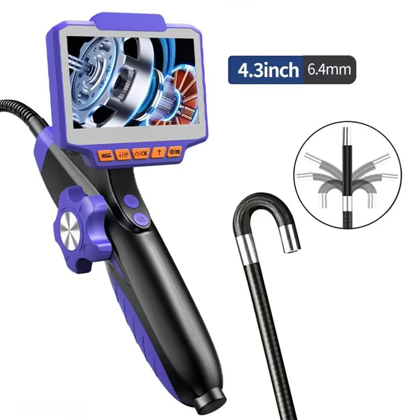 360° Two-Way Rotary Articulating Endoscope Camera HD 1080P 6.4mm Car Inspection Borescope Industrial Endoscope 4.3 inch Display