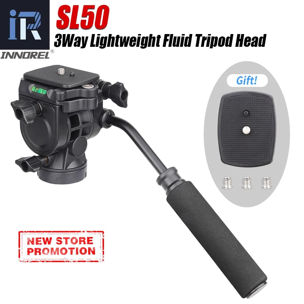 INNOREL SL50 Video Fluid Tripod Head with 1/4" Quick Release Plate Detachable Handle for Tripod Monopod Video Cameras and DSLR