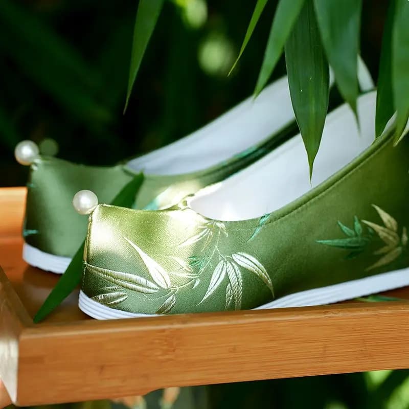 Chinese In Sthe New Dark Green Hanfu Shoes Brocade Green Costume Cloth Shoes Bamboo Daily Green Embroidery Hanfu Shoes