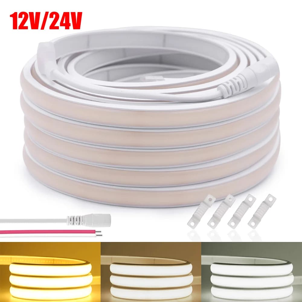 DC 12V 24V COB LED Strip Neon Light Dimmable 320LED/m Flexible Silicone Rope Lights Linear Lighting 1m 2m 5m 10m 15m 20m 50CM