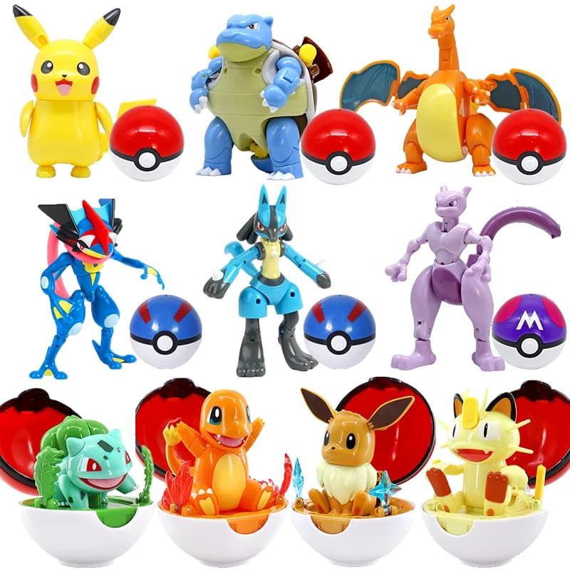 Pokemon Figures Pikachu Charizard Greninja Genuine Original Deformation Toy Anime Figure Pocket Monster Pokeball Model Gift
