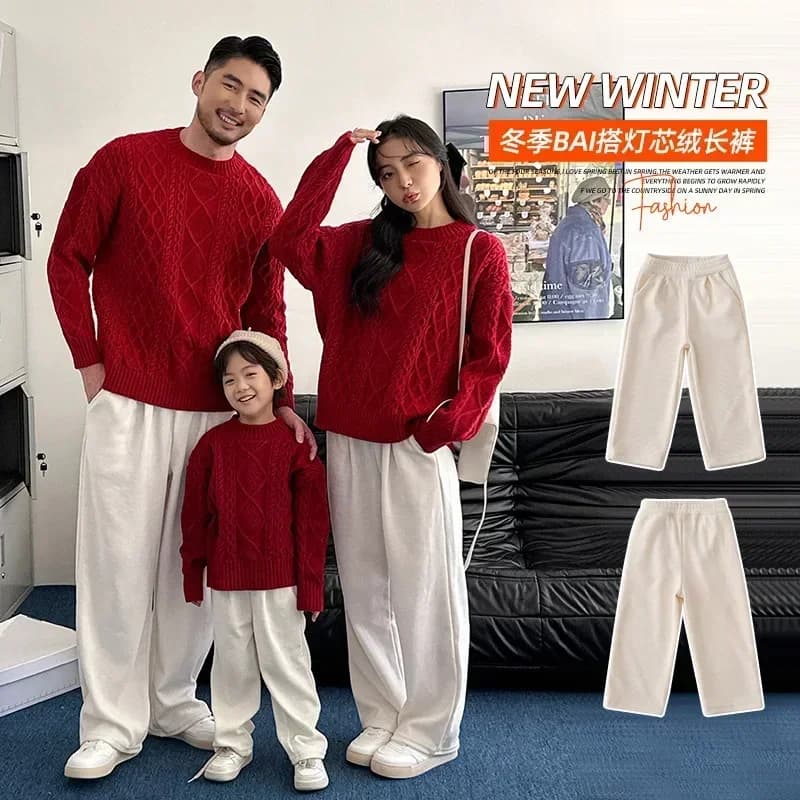 Winter Family Warm Corduroy Trouser Fashion Parent-child Matching Same Thick Pants Korean Father Mother and Son Daughter Clothes