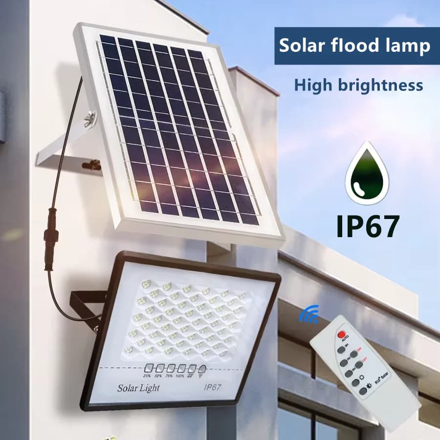 Outdoor Solar Flood Light Patio Light Garage Light with Remote Control Indicator Light IP67 For Outdoor Patio Garden Billboards