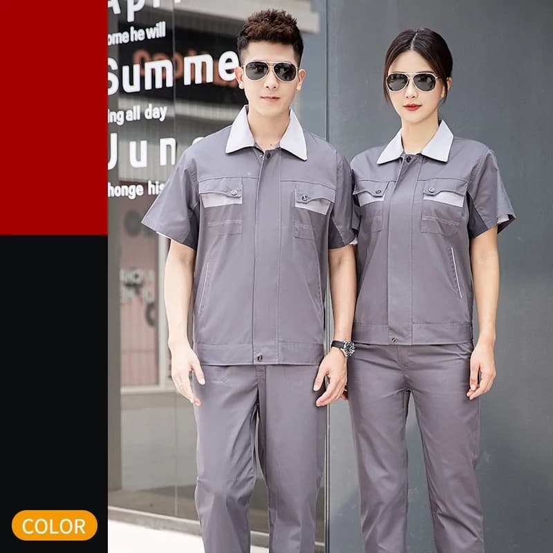 Summer Short Sleeve Work Clothing Contrast Color Fashion Wear Resistant Factory Workshop Worker Uniforms Repairman Work Coverall