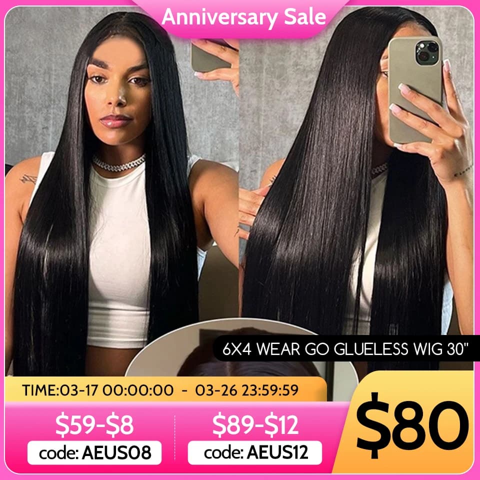 Yawawe hair 6X4 glueless wig human hair ready to wear wigs for women straight Lace Frontal Wig PreCut PrePlucked ready to go wig