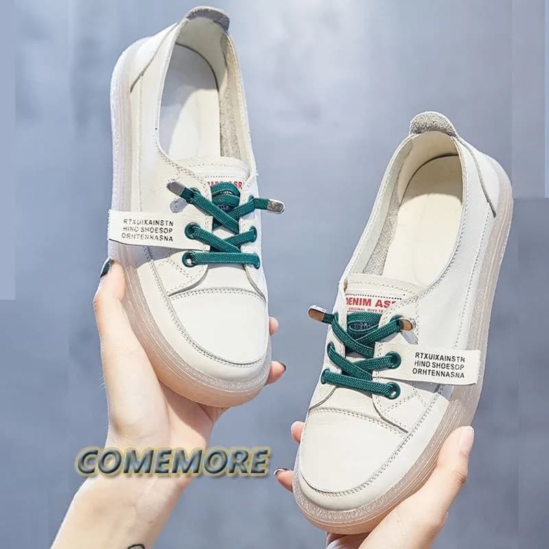 Leather Women's Flat Sneakers Large Size 35-40 Autumn Vulcanized Shoes Ladies Casual Shoes Comfortable Flats Breathable Non-slip