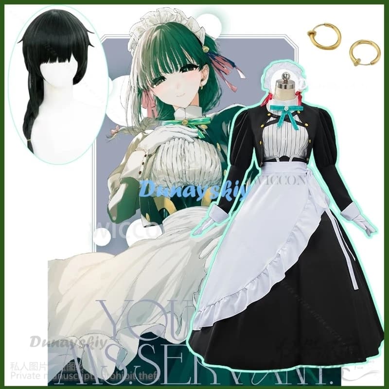 Anime Kimi Wa Meido-sama Cosplay Yuki Costume Maid Dress Uniform Lolita Hairband Wigs Earring Cos Halloween Party For Women Girl