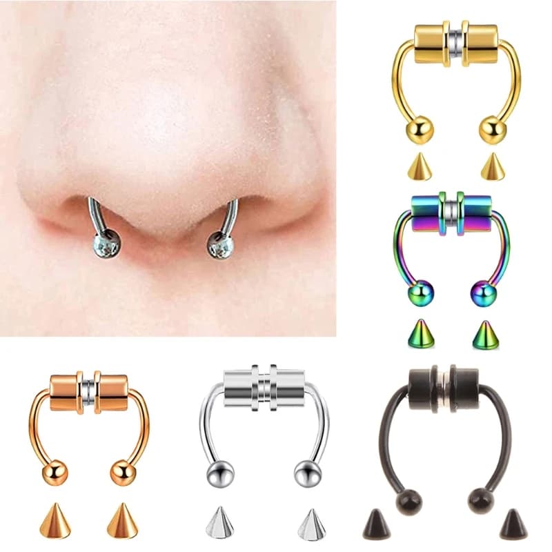 Multi-color Horseshoe Fake Nose Ring Hoop Non-Piercing Nose Ring Septum Nose Ring Jewelry Decor Gift for Female 40GB