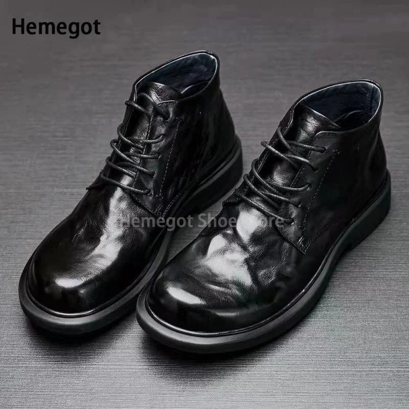 Punk Style Cow Leather Motorcycle Boots for Men Ankle Boots Male Platform Casual Shoes Party Shoes Gothic Streetwear Booties