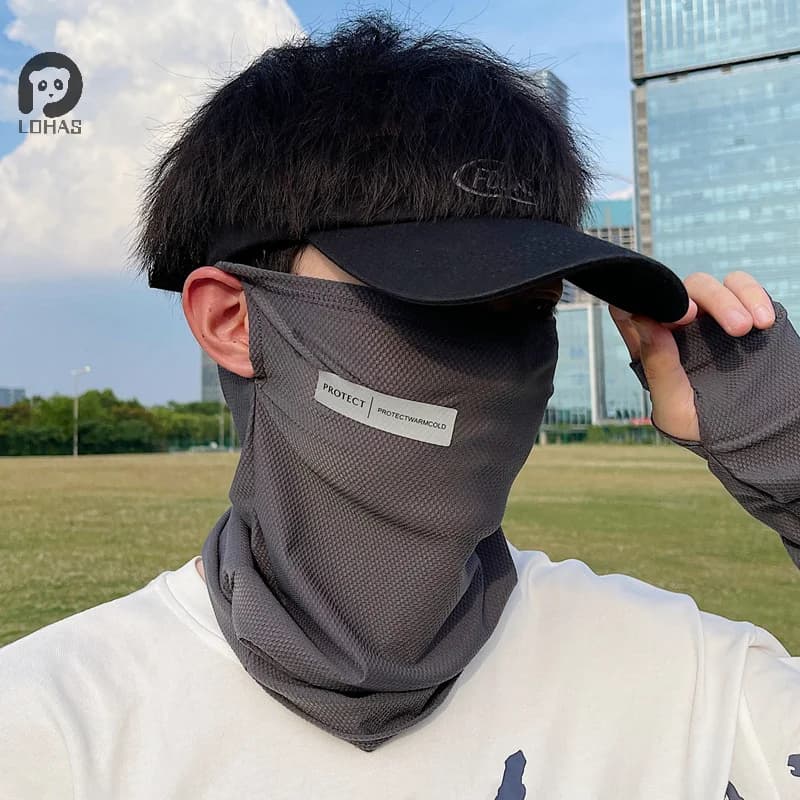 Summer Ice Silk Sunscreen Mask For Men Women Outdoor Cycling Face Cover Solid Color Neck Wrap UV Protection Ear Bandana Scarf