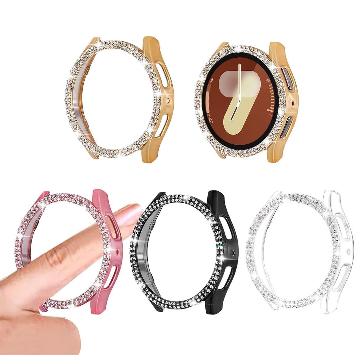 Case for Samsung Galaxy Watch 4 5 6 7 40mm 44mm Protective Case Plastic hard Bumper row diamond encrusted shiny cover no glass
