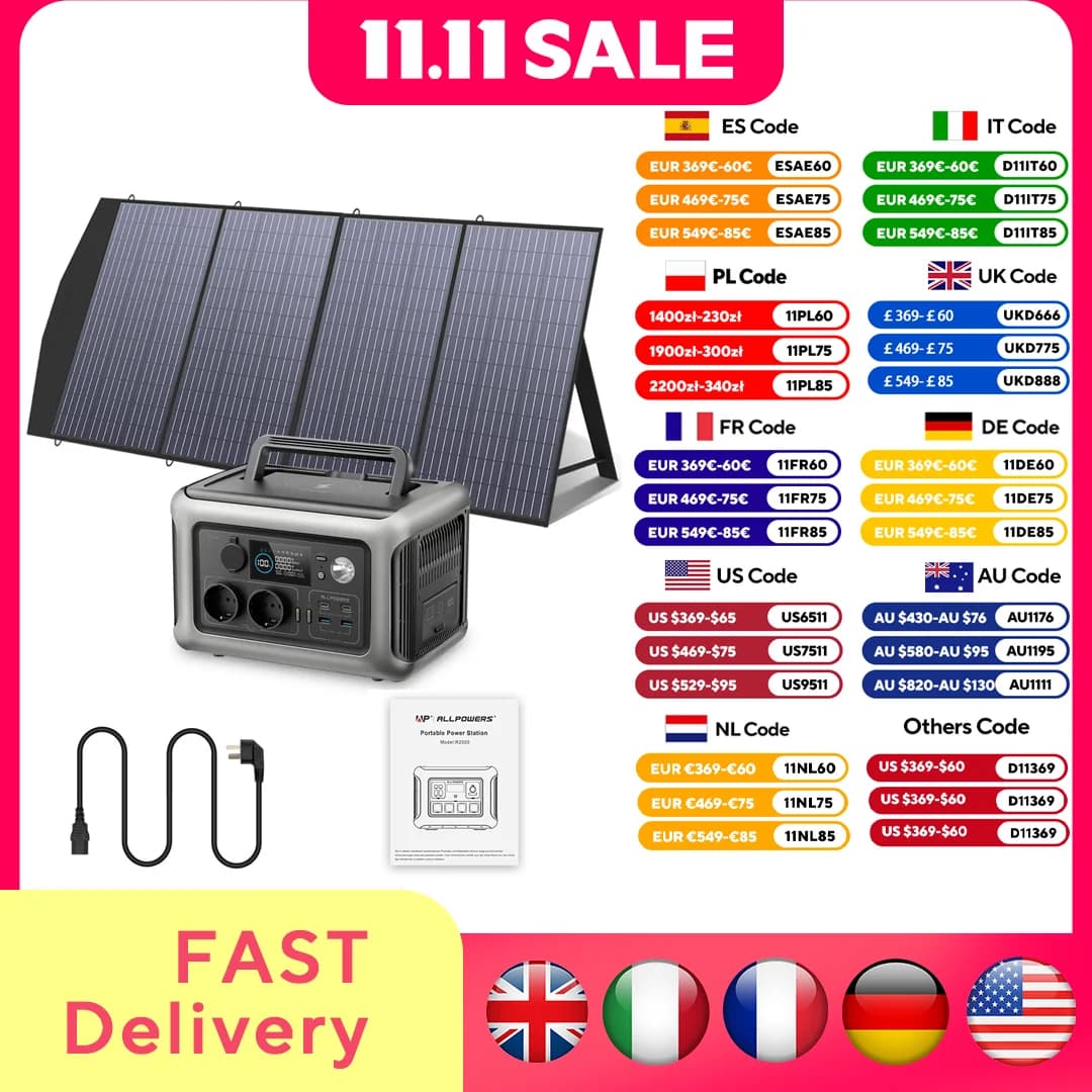 ALLPOWERS R600 Solar Generator with SolarPanel (Optional), 600W 299Wh LiFePO4 Portable Power Station with Solar Charger for Camp