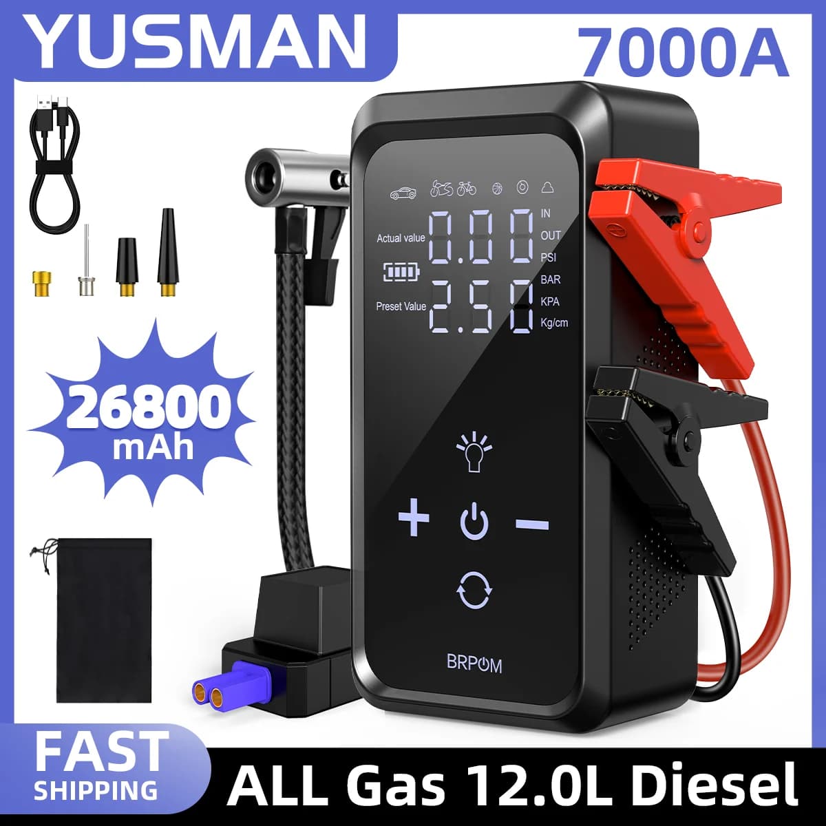 Car Jump Starter with Air Compressor, 150PSI Tire Inflator,12V Battery Booster for ALL Gas/10L Diesel, LED Portable Pack