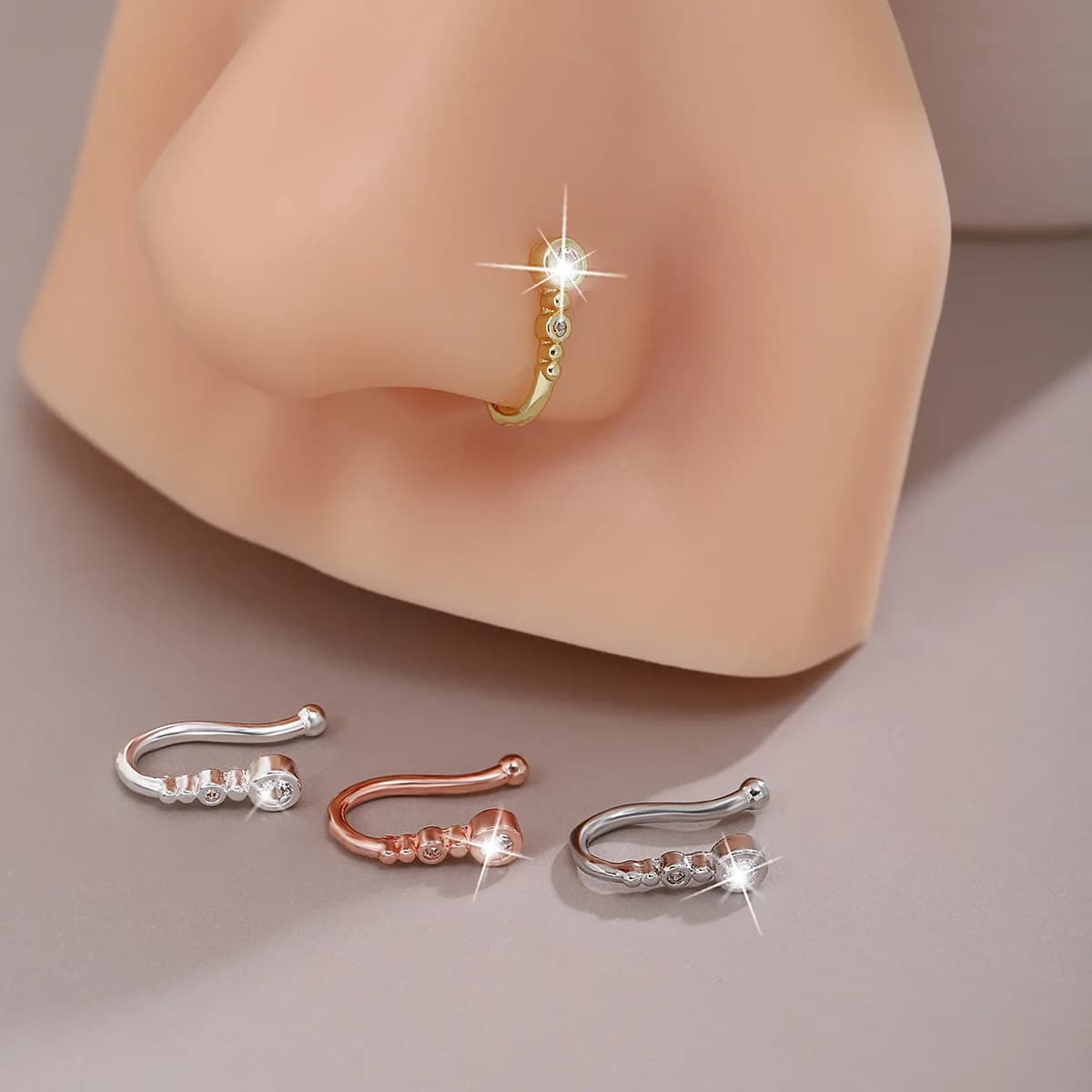 1pc Chic U-Shape Non-Piercing Nose Ring - Simplistic Hip Hop Style Inlaid Cubic Zirconia Fake nose Clip