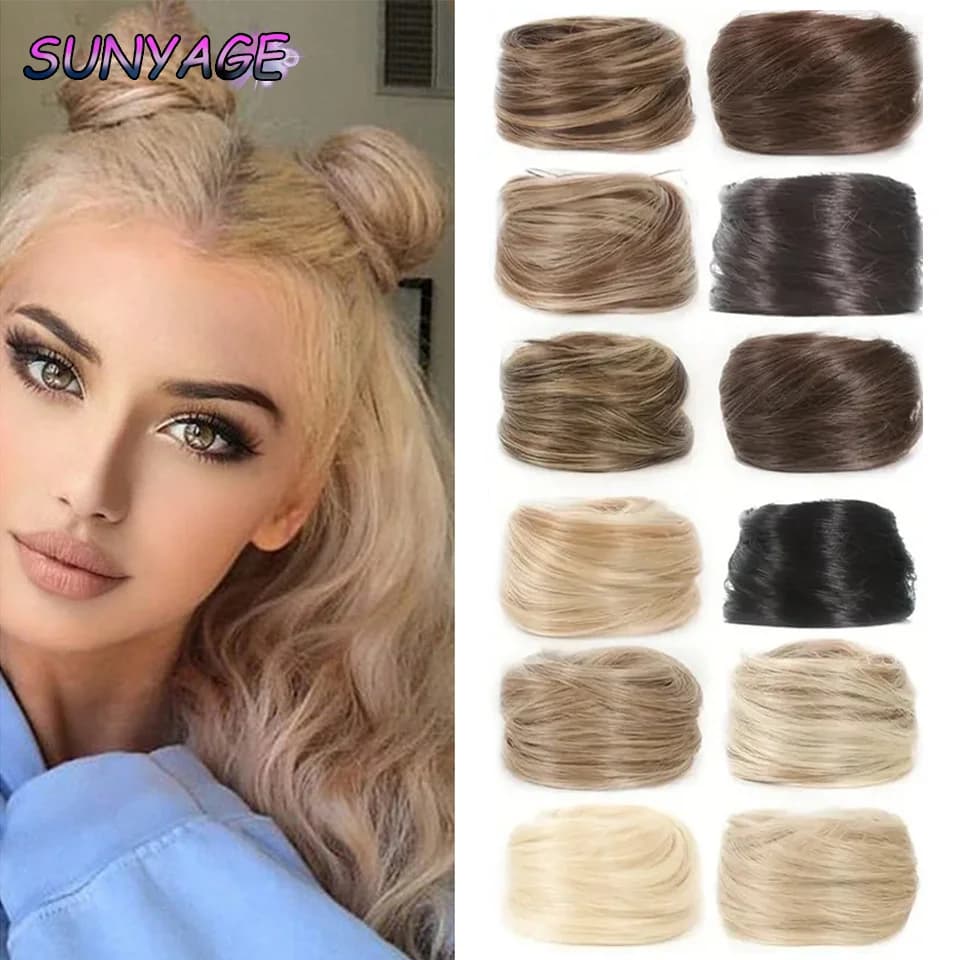 SUNYAGE Synthetic Chignon Elastic Rubber Band Fake Hair Bun Clip in on Hair Tail Extension Updo Hair Piece Ponytail For Women
