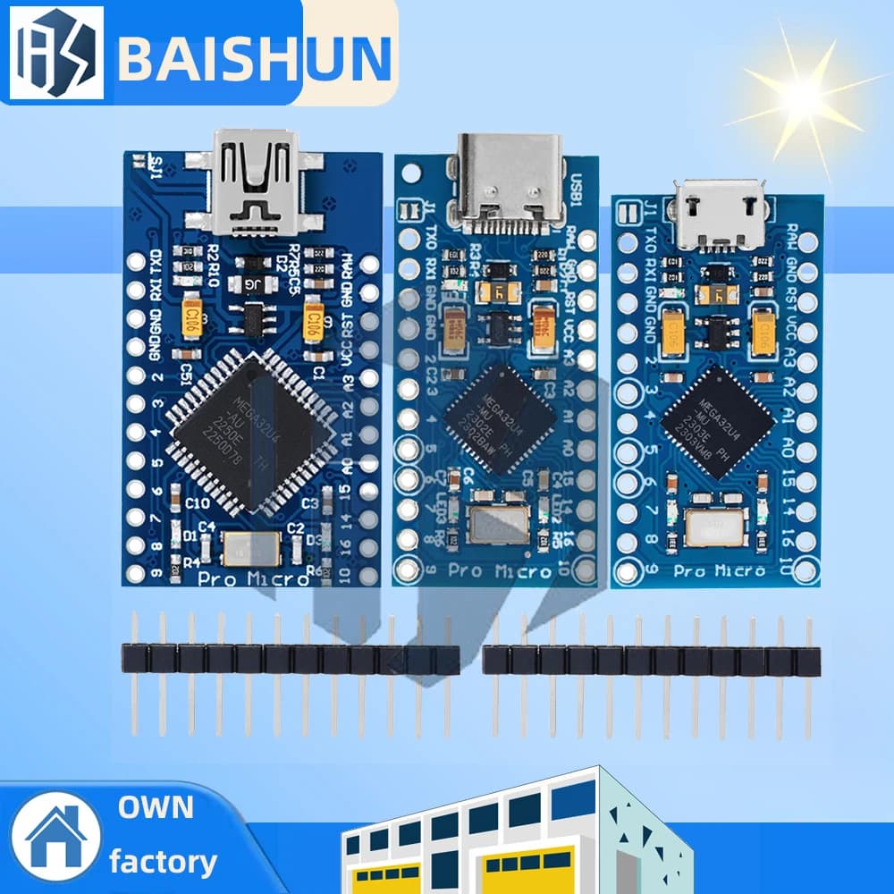 Pro Micro ATmega32U4 5V 16MHz Replace ATmega328 For Arduino TYPE-C With 2 Row Pin Header For Leonardo Mini Usb Interface Pro