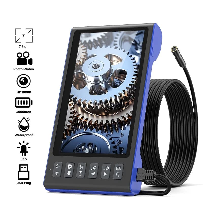 7''IPS Screen Industrial Endoscope Autofocus Camera HD1080P Single Dual Triple Video USB Car Inspection Borescope Waterproof LED