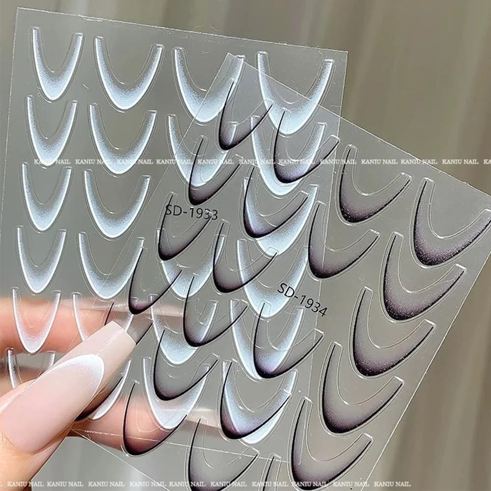 1Pcs 5D Black/White French Lines Nail Stickers Gradient Stripe/Line/Wave Self-Adhesive Nail Art Decals DIY Manicure Decorations