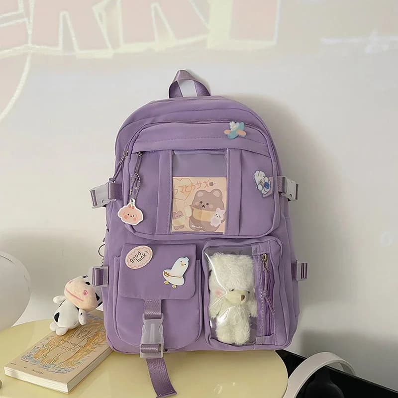Popular Pink Purple Color Girls High School Student Backpack Bags Without any accessory version