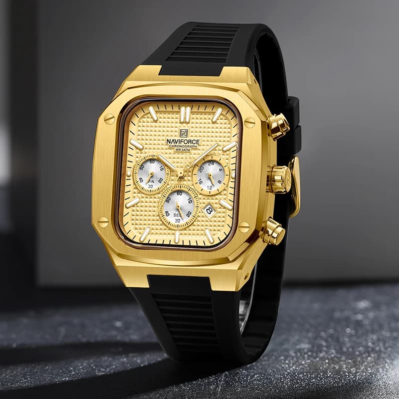 NAVIFORC New Man Chronograph Wristwatch Luxury Silicone Band Water Resistant WatchesMen's Creative Square Dial Male Quartz Clock