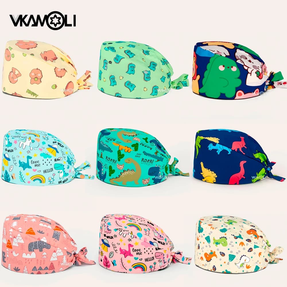 Cartoon Dinosaur series printed hospital surgical cap Reusable Hats Protection Anti-dust Caps Breathable Caps Cover