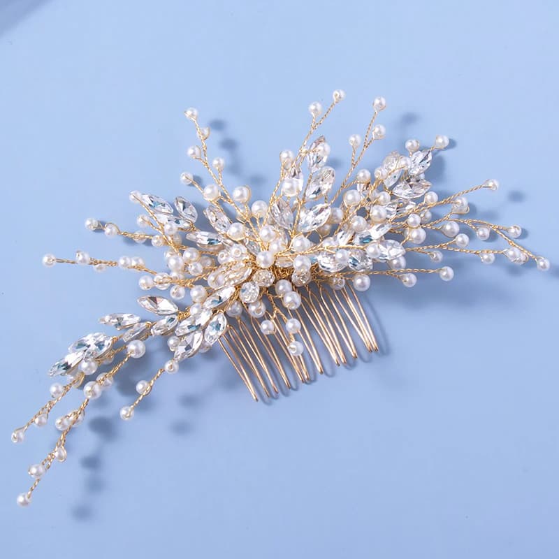 Trendy Leaf Pearl Gold Wedding Hair Combs Tiara Bridal Headpiece Women Head Decorative Jewelry Hair Accessories Headdress