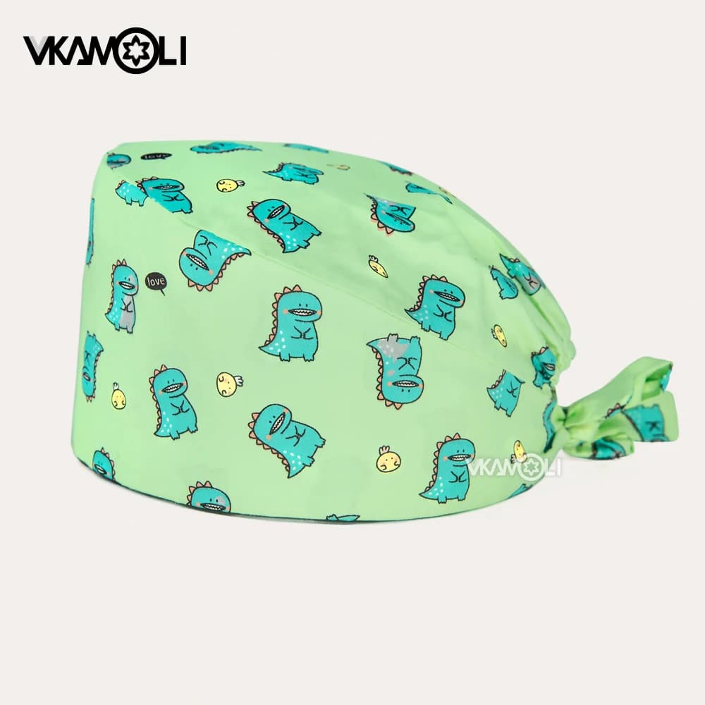 Cute animal pattern green print men's and women surgical cap Scrubs hats Pet vet Medical cap hospital nurse scrub cap