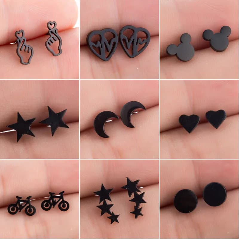 2023 Fashion Star and Moon Heart Gesture Bicycle Heartbeat Stainless Steel Earrings Jewelry Wholesale