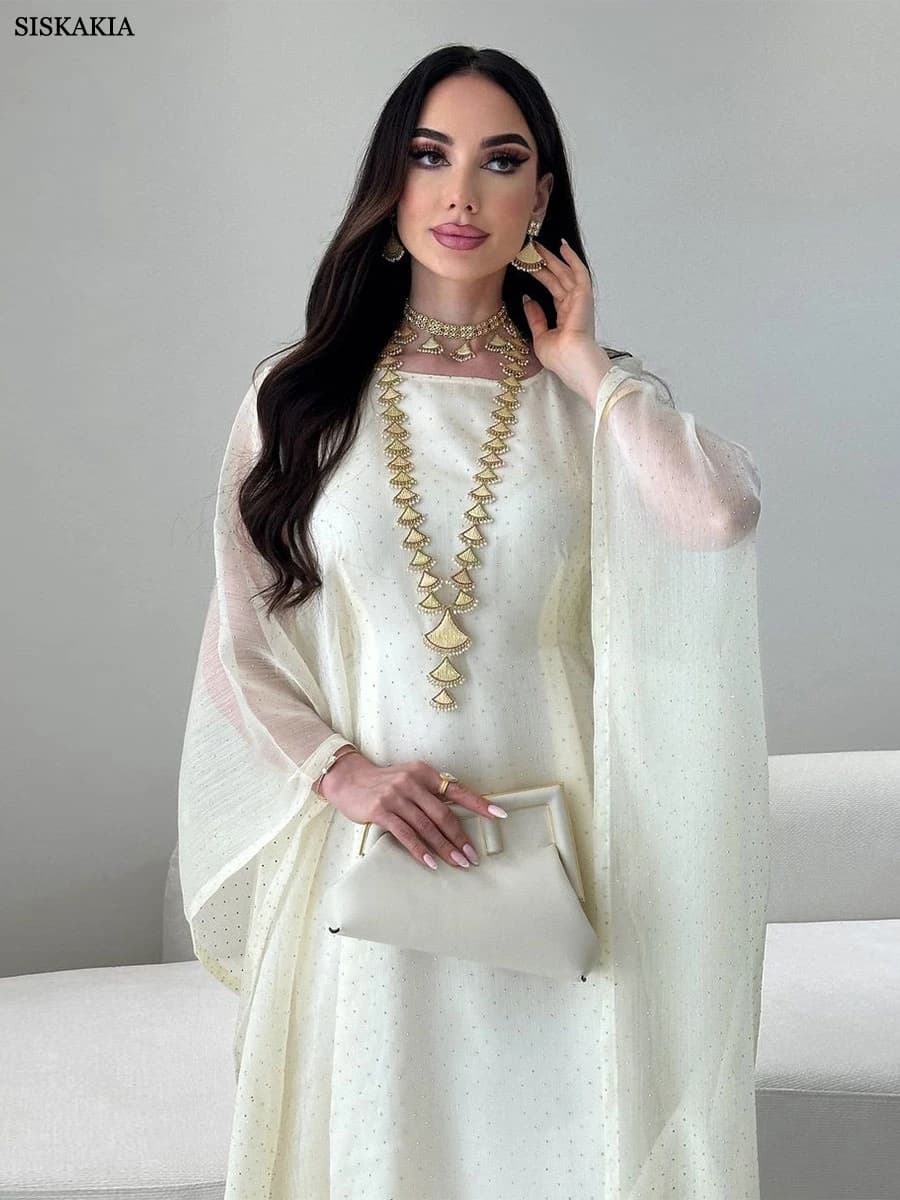 Siskakia Ramadan Dubai Elegant cock abaya Polka Dot Dresses Long Dolman Sleeve For Muslim Women's Brief Kaftan