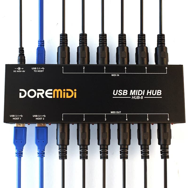 DOREMiDi HUB-8 6x6 MIDI Interface Host x2 MIDI Hub Box 96 Channels
