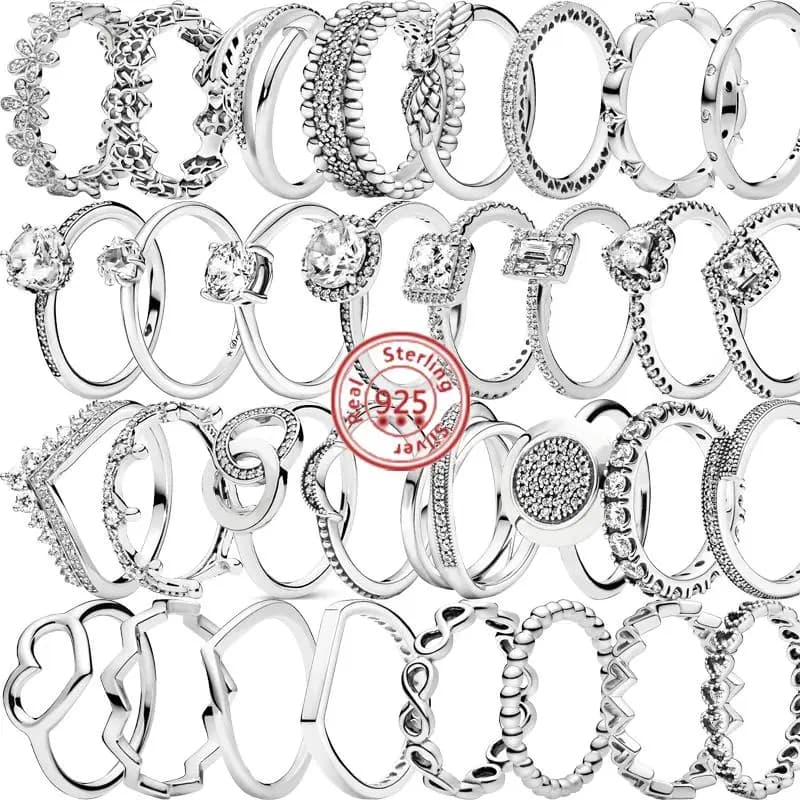Real 100% 925 Sterling Silver Crown Heart Flower Wing Zircon Sparkling CZ Pantaro Rings For Women Fine Jewelry Anniversary Gifts