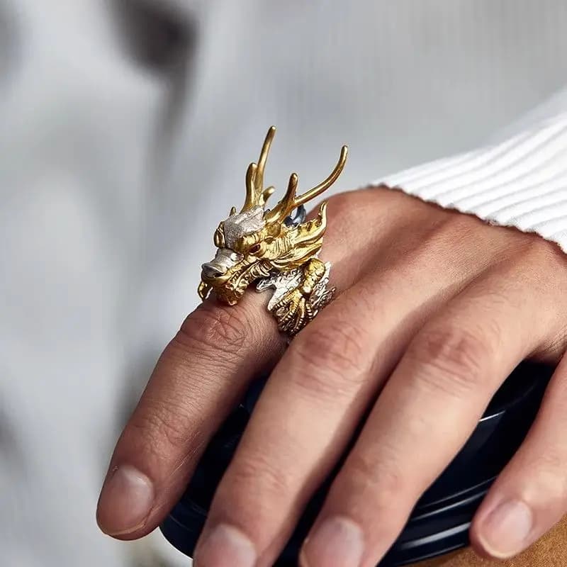 UMQ Original National Style Dragon Head Ring Men's Domineering Personality Open Ring Dragon Claw Pendant Gift