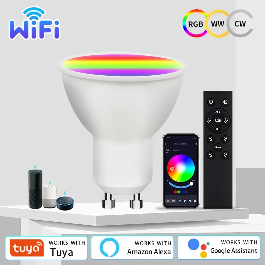 GU10 Led Light Bulb Wifi Tuya Smart Life 220V 110V RGB Lamp with RF 2.4G Remote Group Control Spotlight Downlight Alexa Google