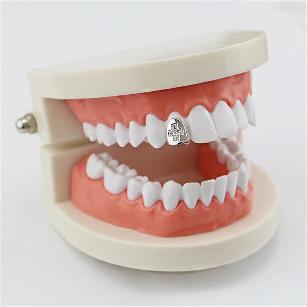New Fshion Hip Hop Gold Silver Colour Iced Out CZ Cross Teeth Grillz Top Bottom Men Women Jewelry
