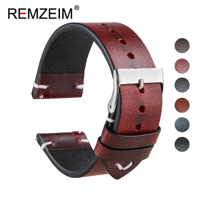 Hand Made Retro Red Brown Leather Watch Band Quick Release Calfskin Watch Strap Bracelet 18mm 20mm 22mm Watch Accessories